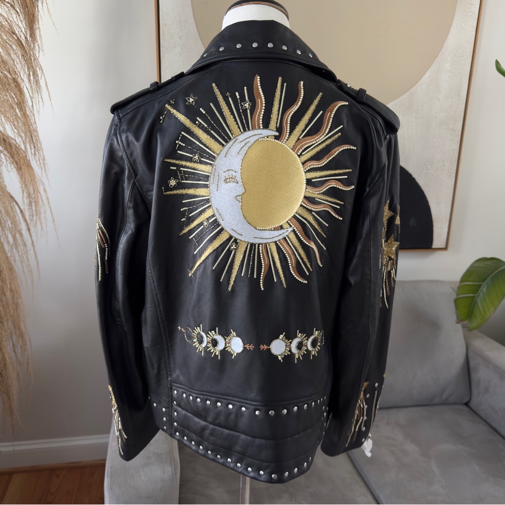Nasty Gal Real Leather Star and Moon Embroidered Jacket - Picture 8 of 13